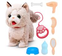 Fouvin Jouet chat interactif pour enfants, chat qui coure et aboie avec télécommande, laisse, chanter, parler, boue, parler de langue, marcher, miaule, queue de Wedelnab 2, 3, 4, 5 ans (A)