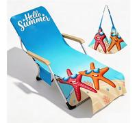 Fouvin Océan Housse pour chaise longue de jardin, en microfibre éponge, séchage rapide, serviette de bain de soleil avec 2 poches, serviette de plage pour piscines, plages, hôtels de jardin, 75 x 210