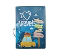 FOVAOK Accessoires de voyage mignons Porte-passeport PVC Impression 3D Cuir Hommes Voyage Passeport Cover Case Card ID Holder, bleu, Taille unique