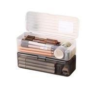 FOVAOK Boîte de rangement en plastique transparent de grande capacité - Multifonction - Pour étudiant, Noir-L, Taille unique