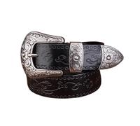 FOVAOK Ceinture en cuir véritable avec boucle en acier pour homme style western cowboy en relief, Noir , 100 cm