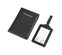 FOVAOK Ensemble de lettres personnalisées pour passeport de voyage, étiquette de bagage en cuir synthétique Saffiano, porte-passeport, accessoires de voyage tendance, Noir , Taille unique