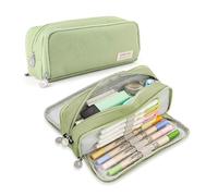 FOVAOK Grande trousse à crayons multifonction à 3 compartiments pour filles, garçons, école, étudiant, bureau, papeterie, Vert, Taille unique