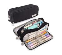 FOVAOK Grande trousse à crayons multifonction à 3 compartiments pour filles, garçons, école, étudiant, bureau, papeterie, Noir , Taille unique