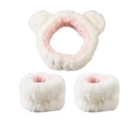 FOVAOK Lot de 2 bracelets en peluche avec oreilles d'ours pour femme - Blanc