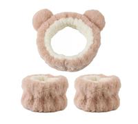 FOVAOK Lot de 2 bracelets en peluche avec oreilles d'ours pour femme - Pour se laver le visage et le maquillage - Marron