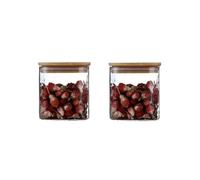FOVAOK Lot de 2 pots à épices carrés en verre de 141,7 g avec couvercles, boîtes de conservation alimentaire, thé, café, grains de bois