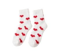 FOVAOK Lot de 3 paires de chaussettes chaudes pour femme en forme de cœur mignon d'hiver Kawaii épais en polaire corail chaud pelucheux éponge courtes mignonnes chaussettes en coton pour femme (A)