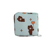 FOVAOK Lot de 3 sacs de rangement pour serviettes hygiéniques pour femme - Portable et étanche - Motif dessin animé, Bleu/ours, Taille unique