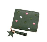 FOVAOK Petit portefeuille court pour femme avec fermeture éclair en cuir synthétique, Vert, Taille unique