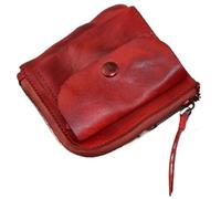 FOVAOK Porte-monnaie fait à la main créatif poche fermeture éclair boucle homme et femme cuir véritable zéro portefeuille rétro carré, Rouge, Taille unique