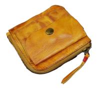 FOVAOK Porte-monnaie fait à la main créatif poche fermeture éclair boucle homme et femme cuir véritable zéro portefeuille rétro carré, jaune/marron, Taille unique