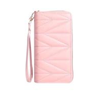 FOVAOK Portefeuille long matelassé tendance pour femme, fermeture éclair autour de l'embrayage, porte-monnaie, plusieurs emplacements pour cartes, sac pour téléphone portable, rose, Taille unique