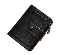 FOVAOK Portefeuille pour homme en cuir de vachette, rétro, décontracté, antivol et anti-brosse, avec fermeture éclair, Noir , Taille unique