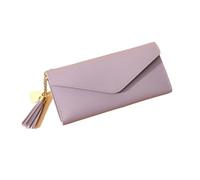 FOVAOK Portefeuille tendance pour femme avec fermeture éclair - Noir blanc gris rouge - Longue section - En cuir synthétique souple, Violet 1, Taille unique