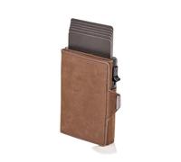 FOVAOK Portefeuille vintage Crazy Horse en cuir pour homme avec protection RFID Mini portefeuille en métal avec fermeture éclair et poche pour pièces de monnaie pour homme et femme, marron, Taille