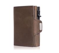 FOVAOK Portefeuille vintage Crazy Horse en cuir pour homme avec protection RFID Mini portefeuille en métal avec fermeture éclair et poche pour pièces de monnaie pour homme et femme, Café noir, Taille