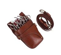 FOVAOK Sac à ciseaux à cheveux en cuir véritable Clip Sac de coiffure Ciseaux étui étui de poignée avec bandoulière taille, Marron, 1PCS