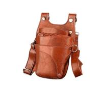 FOVAOK Sac multifonction en cuir synthétique marron pour ciseaux de coiffure, barbier, étui avec ceinture, marron, 1PCS