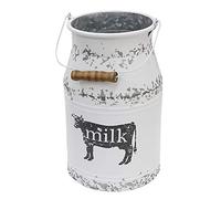 Fovasen Grande boîte à Lait en métal galvanisé avec poignée en Bois, Pot de Fleurs Rustique Blanc de Ferme, Support de Fleurs décoratif primitif pour la Maison, Mariage, Centre de Table, Grande