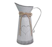 Fovasen Vase en métal de Style français Shabby Chic Vintage Rustique avec pichet galvanisé en Forme d'amour pour décoration de fête de Noël, Mariage, Maison, Jardin, 28 cm de Hauteur