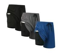 fovdtaa Pack de 3 Shorts de Sport pour Hommes, Shorts 2-en-1, Séchage Rapide, Gym, Course, Entraînement, Vêtements d'Activewear, Shorts de Course pour Hommes avec Poches, XL