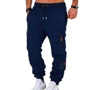 fovdtaa Pantalon de jogging pour homme avec poches zippées, long, pantalon de sport avec taille élastique, entraînement, fitness, jogging, bleu marine, XXL