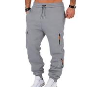 fovdtaa Pantalon de jogging pour homme avec poches zippées, long, pantalon de sport, taille élastique, pantalon d'entraînement, fitness, jogging, gris clair, M
