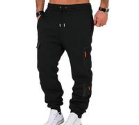 fovdtaa Pantalon de jogging pour homme avec poches zippées, long, pantalon de sport, taille élastique, pantalon d'entraînement, fitness, jogging, Noir , L