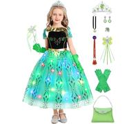 FOVER Costume de princesse Anna et Anna pour fille - Robe avec lumière Anna et Elsa - Pour cosplay, carnaval, fête d'anniversaire - Avec couronne et gants 066M