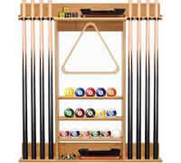 FoverOne Support mural en bambou pour queues de billard - Peut contenir 8 queues et un ensemble complet de boules - Accessoires de table de billard pour salle de billard ou club
