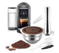 FOVNOT Capsule de Café Réutilisable en Acier Inoxydable, 230mL Dosette Rechargeable avec Couvercles en Silicone de Qualité Alimentaire et 41mm Tamper Compatible avec Ve-tuo Plus/Pop/Next