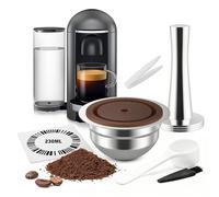 FOVNOT Capsule de Café Réutilisable en Acier Inoxydable pour Ve-tuo, 230mL Dosette Rechargeable avec Couvercles en Silicone de Qualité Alimentaire et 41mm Tamper Compatible avec Ve-tuo Plus/Pop/Next