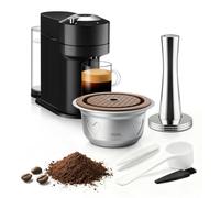 FOVNOT Capsules de Café Réutilisables, Capsules en Acier Inoxydable Rechargeables avec Couvercles en Silicone de Qualité Alimentaire et Tasseur de 41mm (150mL)