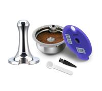 FOVNOT Capsules de Café Réutilisables pour Bosch Tas 220mL en Acier Inoxydable Capsule de Café Rechargeable avec Couvercle en Silicone et Tamper de 51mm Compatible avec Tas Happy, Vivy