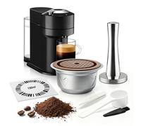 FOVNOT Capsules de Café Réutilisables pour Nes-resso Ve-tuo Pop/Next Capsules en Acier Inoxydable Rechargeables avec Couvercles en Silicone de Qualité Alimentaire et Tasseur de 41mm (150mL)