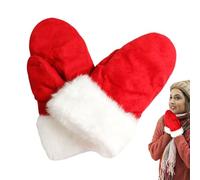 Fovolat Gants de Noël - Gants en polaire rouge avec accessoires de manchette en fourrure blanche,Gants d'hiver chauds et épais à Double couche, tricot chaud et extensible pour femmes