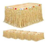 Fovths Lot de 6 jupes de table Luau en herbe naturelle de 2,9 x 75,1 cm pour décoration de fête hawaïenne tropicale, fête costumée, fête, jaune paille