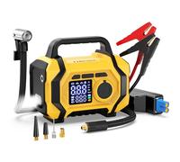 FOWAWU Booster Batterie Voiture avec Gonfleur 9-en-1, Démarreur de Batterie 6000A 26800mAh(Jusqu'à All d'essence / 10 L de Diesel), Gonfleur Pneus Voiture 150psi Arrêt Automatique