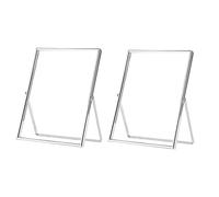Fowecry Lot de 2 cadres photo argentés flottants en métal et verre, pour poser sur une table verticale.