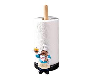 Fowecry Porte-serviettes en papier statue de chef support en bois résine | Porte-serviettes vertical fabriqué en résine et bois, avec une statue de chef peinte à la main qui illumine n'importe quelle