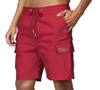 Foweknow Bermuda d'été pour homme - Short d'été décontracté - Taille élastique - Short de loisirs - Léger - Court - Baggy - Couleur unie - Short d'entraînement d'extérieur, rouge, M