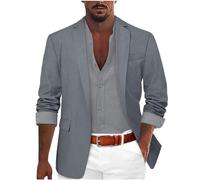 Foweknow Blazer pour homme sportif uni - Veste de costume simple - Élégance à la mode - Tendance polyvalente - Veste pour mariage, marié, bal de fin d'année, hôte - Col en V - Veste en sweat, gris, L