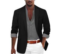 Foweknow Blazer pour homme sportif uni - Veste de costume simple - Élégance à la mode - Tendance polyvalente - Veston pour mariage, marié, bal de fin d'année, hôte - Col en V - Veste en sweat, 03 noir