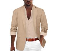 Foweknow Blazer pour homme sportif uni - Veste de costume simple - Élégance à la mode - Tendance polyvalente - Veste pour mariage, marié, bal de fin d'année, hôte - Col en V - Veste en sweat, kaki