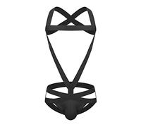 Foweknow Body de lutte pour homme - Combinaison Jockstrap - Tankini ouvert - Avec poche Bulge - Une pièce - Sous-vêtements en coton - Lingerie pour homme - Lingerie sexy pour le sexe, Noir , L