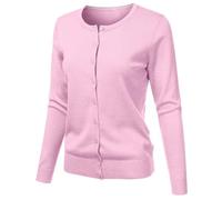 Foweknow Cardigan léger pour femme - Été - Automne - Col rond - Manches longues - Oversize - Pull chaud - Élégant et décontracté - Pull en tricot avec boutons - Veste boléro en tricot fin, 01 rose., L
