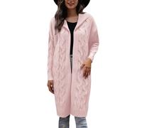 Foweknow Cardigan long en tricot épais pour femme - Automne et hiver - Cardigan épais ouvert à l'avant - Solide - Grosse maille - Manteau en tricot moelleux - Cardigan long doux - Avec poches, Rose, M