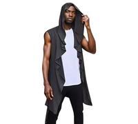 Foweknow Cardigan pour homme sans manches ourlet irrégulier costume d'Halloween col châle ouvert devant tricoté drapé cardigan Renaissance médiévale légère cape veste de loisirs, Noir , 3XL