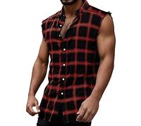 Foweknow Chemise à carreaux pour homme sans manches, décontractée, avec col boutonné, style bûcheron, avec boutons, chemise traditionnelle, chemise décontractée, avec boutons sur les épaules, chemises